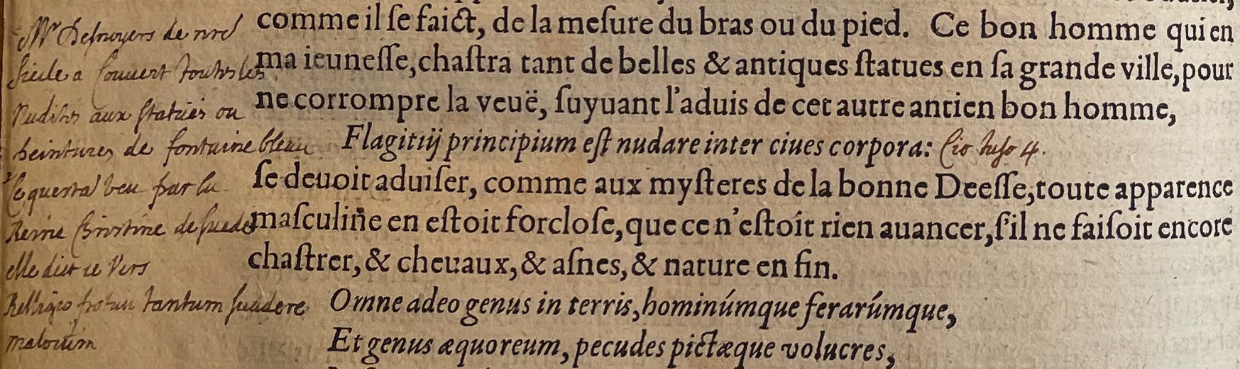 15.a. - p. 50, Livre III. Note de La Mure. Les Essais, 1595. Exemplaire Laval.