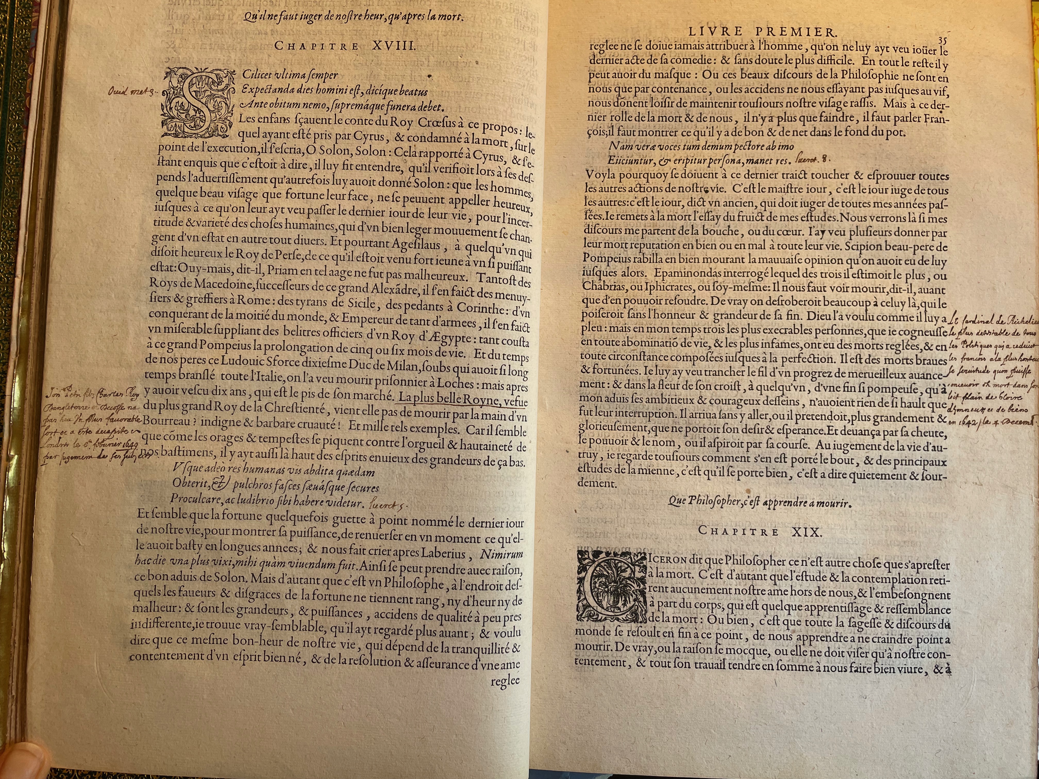3. - p.34-35, Livre I. Les Essais, 1595. Exemplaire Laval.