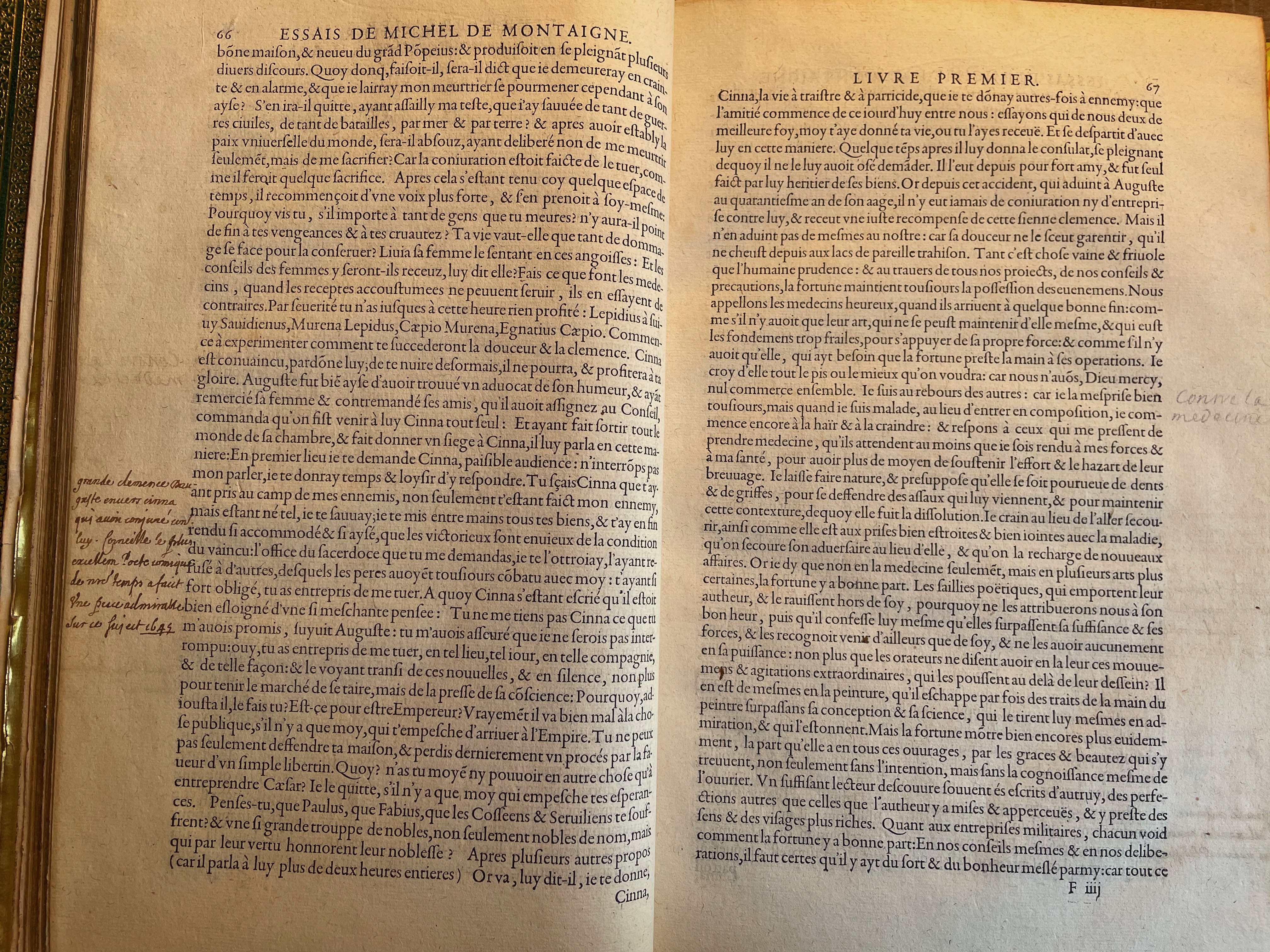 5. - p. 66-67, Livre I. Les Essais, 1595. Exemplaire Laval.