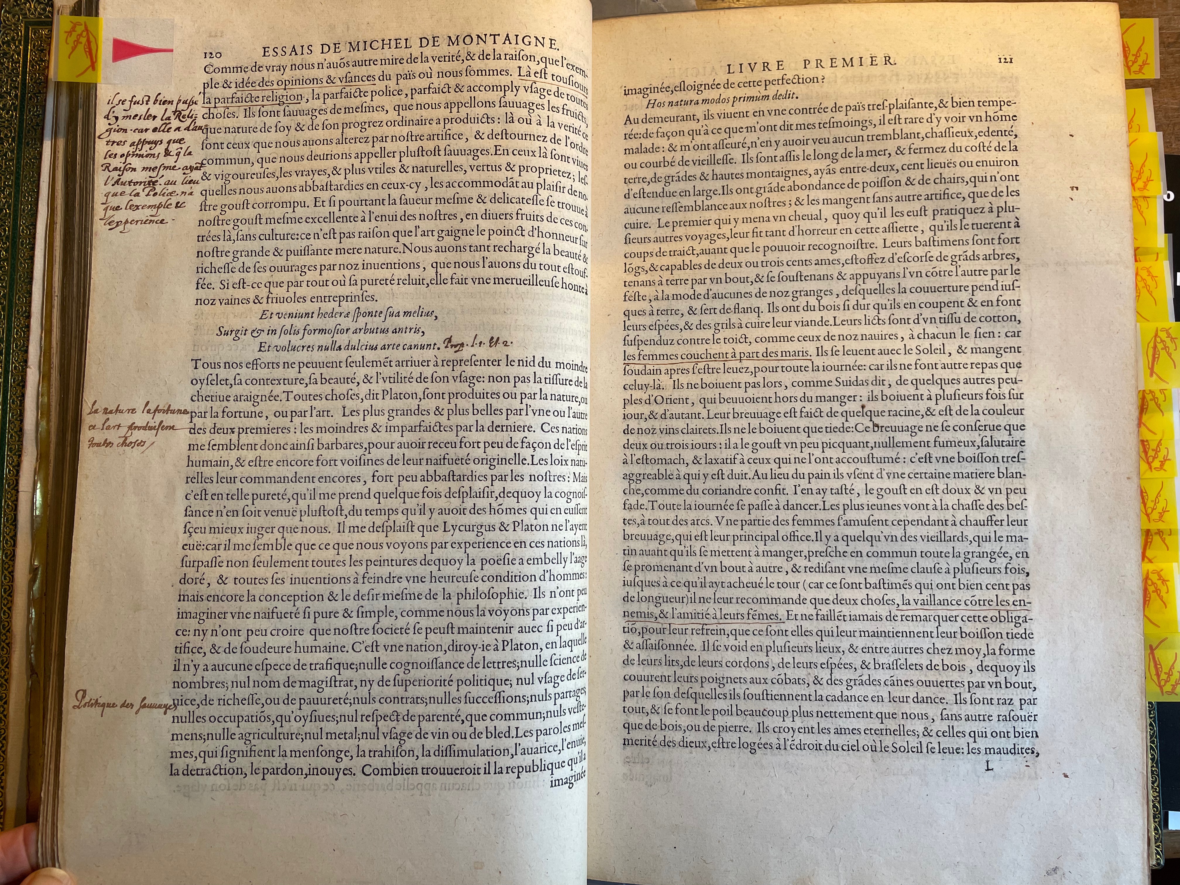 6. - p. 120-121, Livre I. Les Essais, 1595. Exemplaire Laval.