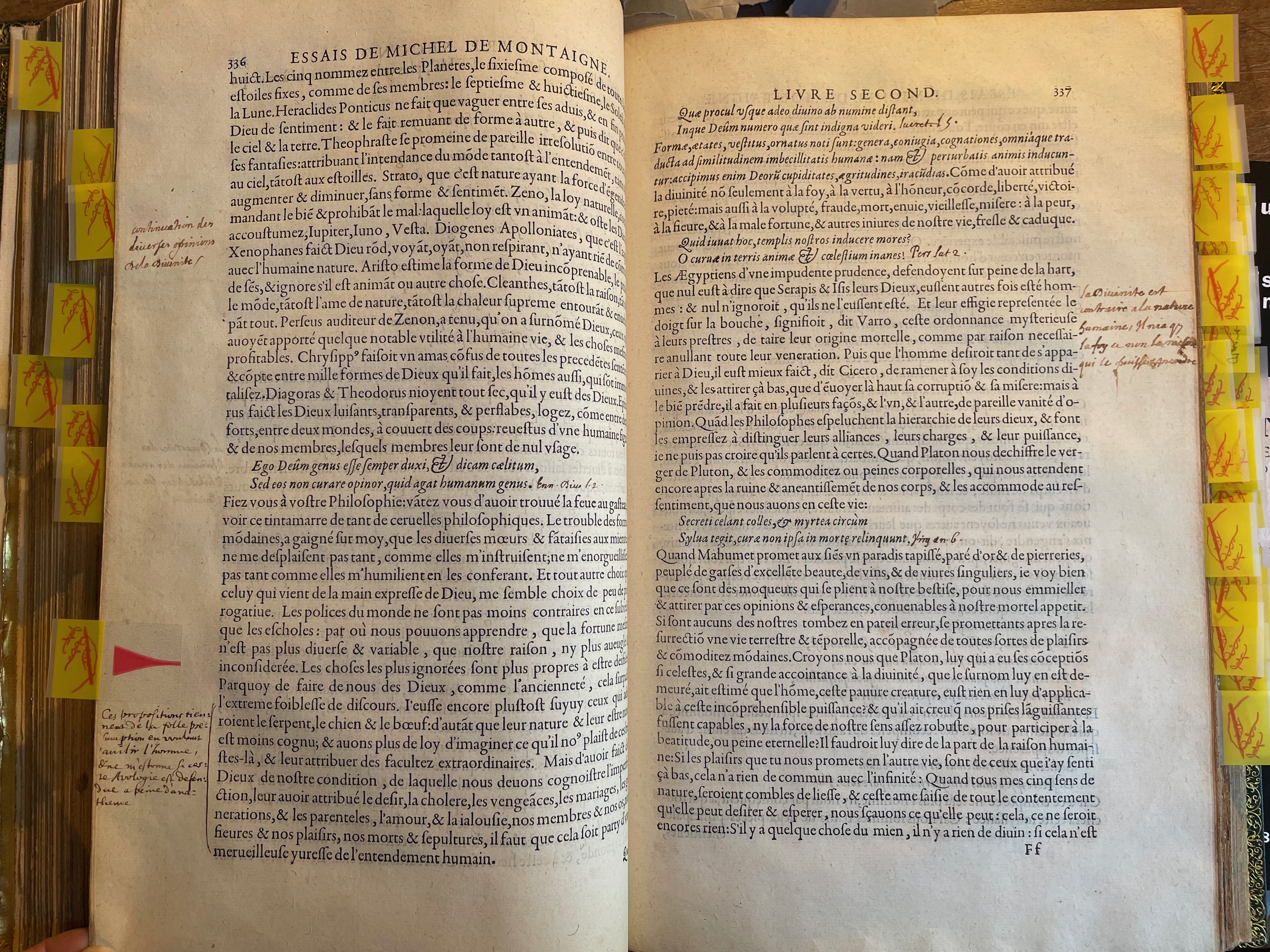 11. - p. 336-337, Livre II. Les Essais, 1595. Exemplaire Laval.