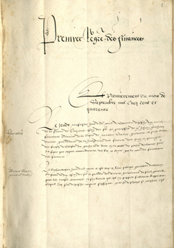 Chartrier du Chateau de Couterne. 1540-1549. Page de titre.