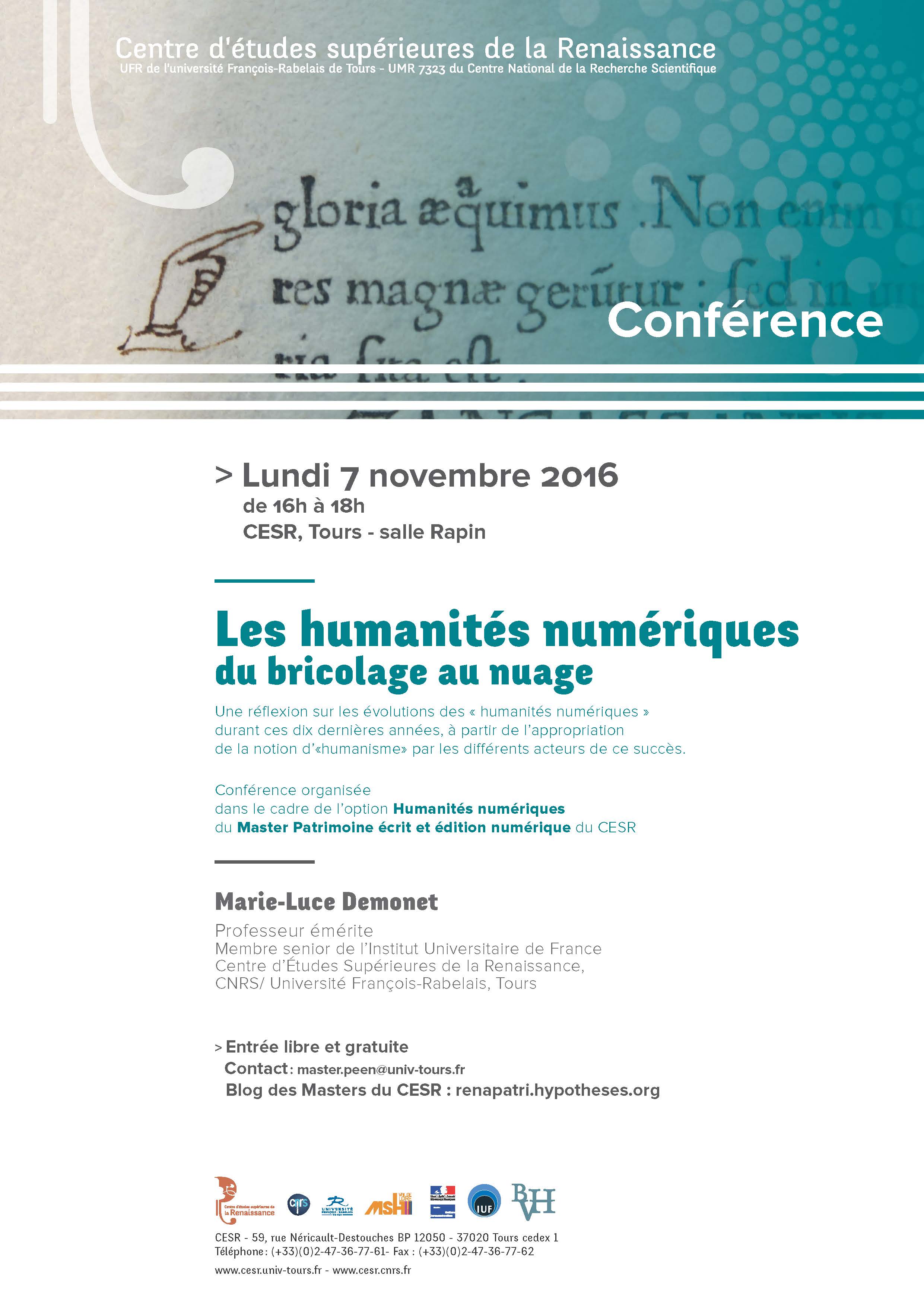 affiche conference HN, ML Demonet, 7 novembre 2016