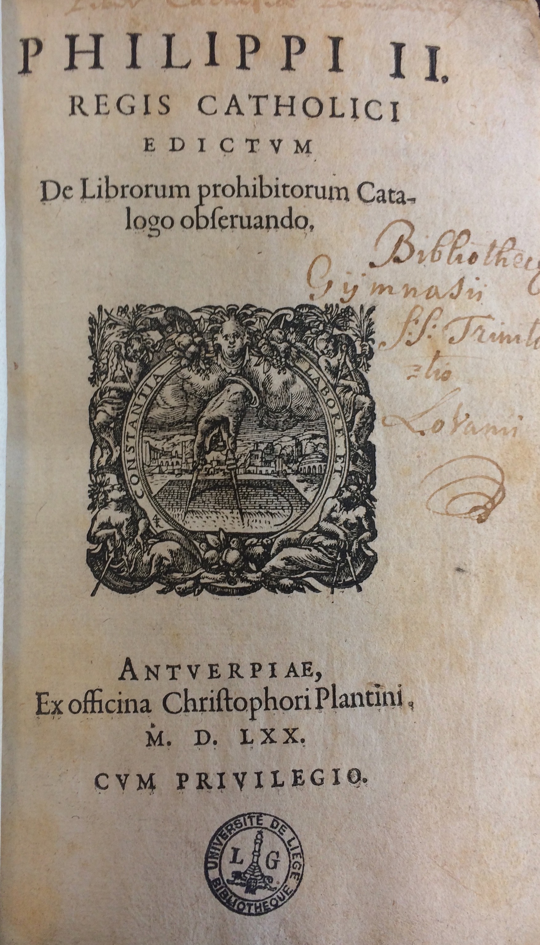 Index librorum prohibitorum, Anvers, Christophe Plantin, 1570, 8° (Liège, Bibliothèque Alpha, R3567A)